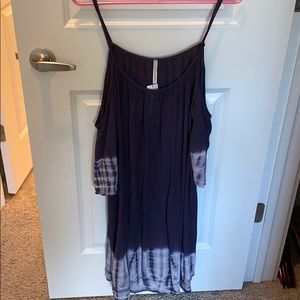 Cold-shoulder spaghetti strap blue tie dye dress